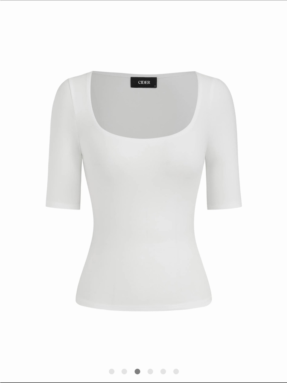 Cider White Scoop Neck Elbow Sleeve Slim Top